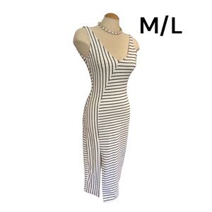 ZARA TRAFALUC COLLECTION Bodycon Dress Size M-L Fits Smaller Stripes Midi